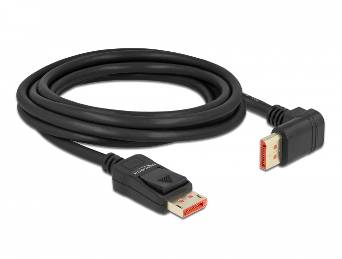DisplayPort Kabel Stecker gerade zu Stecker 90° oben gewinkelt 8K 60 Hz, schwarz, 3 m, Delock® [87056]