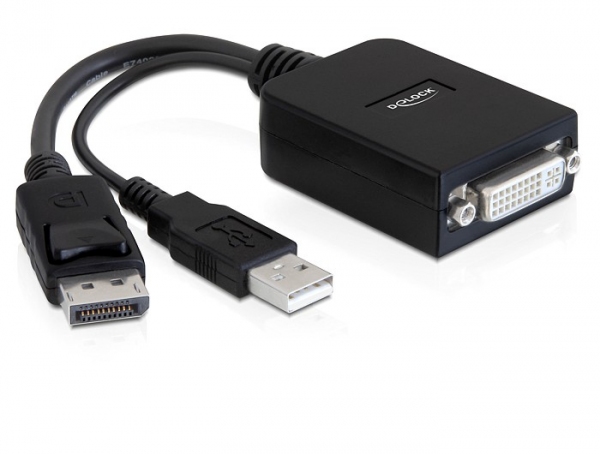 Adapter Displayport Stecker auf DVI-I 24+5 Buchse, aktiv, Delock® [61855]