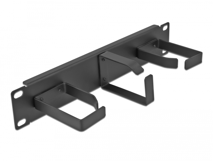 10" Kabelmanagement Rangierpanel mit 3 Metall Bügeln (2 x horizontal, 1 x vertikal) 1 HE schwarz, Delock® [66847]