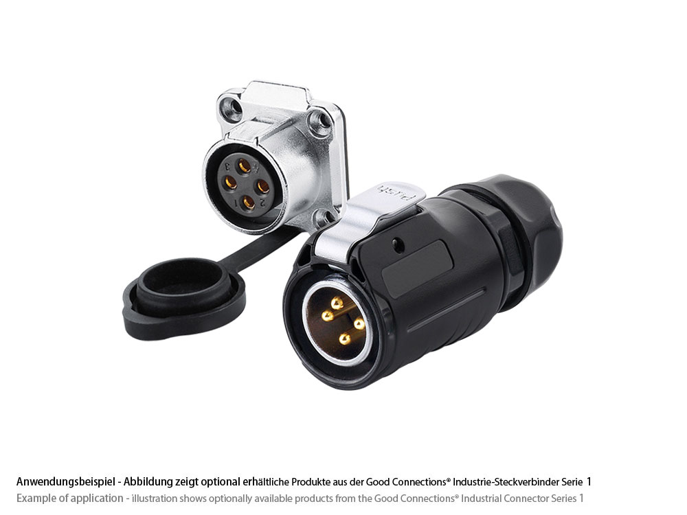 Industrie-Steckverbinder S1 - Power (4-Pin) Durchführungskupplung mit Flansch, Lötanschluss, Metall, M20, IP65/67, Good Connections®