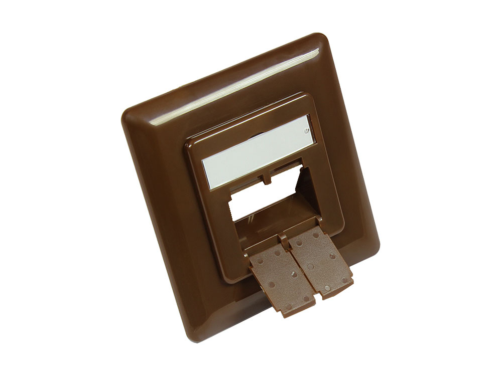 Zentralstück 50x50mm inkl. Abdeckrahmen 80x80mm für Netzwerkdosen, nussbraun RAL8011, Good Connections®