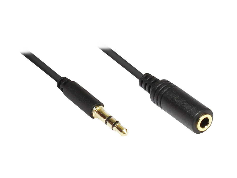 Klinkenverlängerung 3,5mm, Stecker an Buchse (3polig), Slim-Ausführung, schwarz, 1,5m, Good Connections®