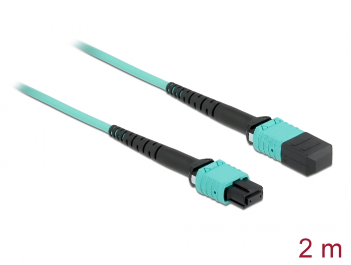 LWL Kabel MPO Buchse zu MPO Buchse 12 Fasern, Polarität A, Multimode OM4, 50/125 µm, 2 m, Delock® [86956]