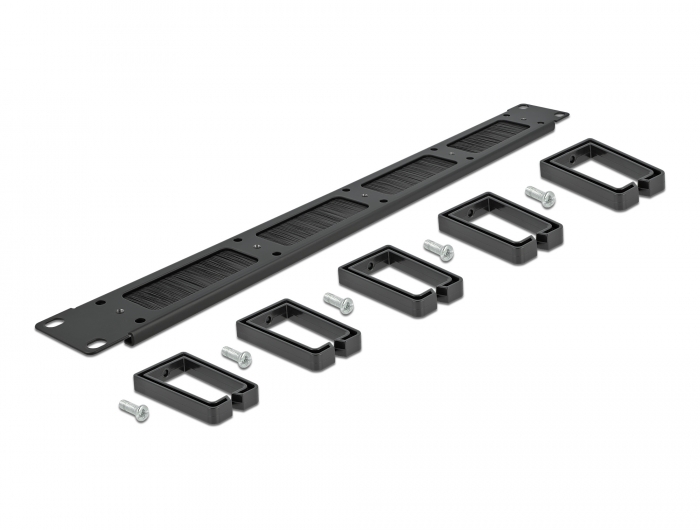 19" Kabelmanagement Bürstenleiste mit 5 Bügeln 1 HE schwarz, Delock® [66490]