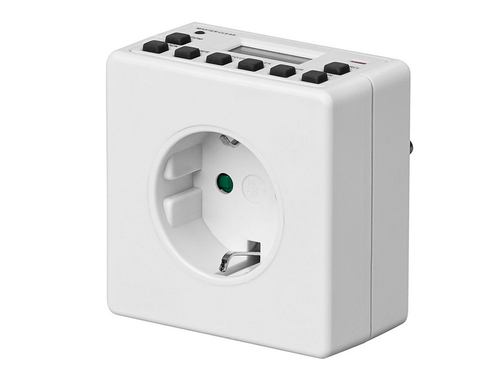 Digitale Tages- und Wochen Zeitschaltuhr, 16 Wochentagkombinationen, inkl. Back-up Akku, weiß