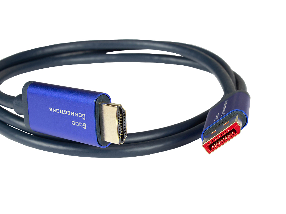 DisplayPort 1.4 an HDMI 2.0 SmartFLEX Kabel, 4K UHD @60Hz, Aluminiumgehäuse, CU, dunkelblau, 2m, Good Connections®