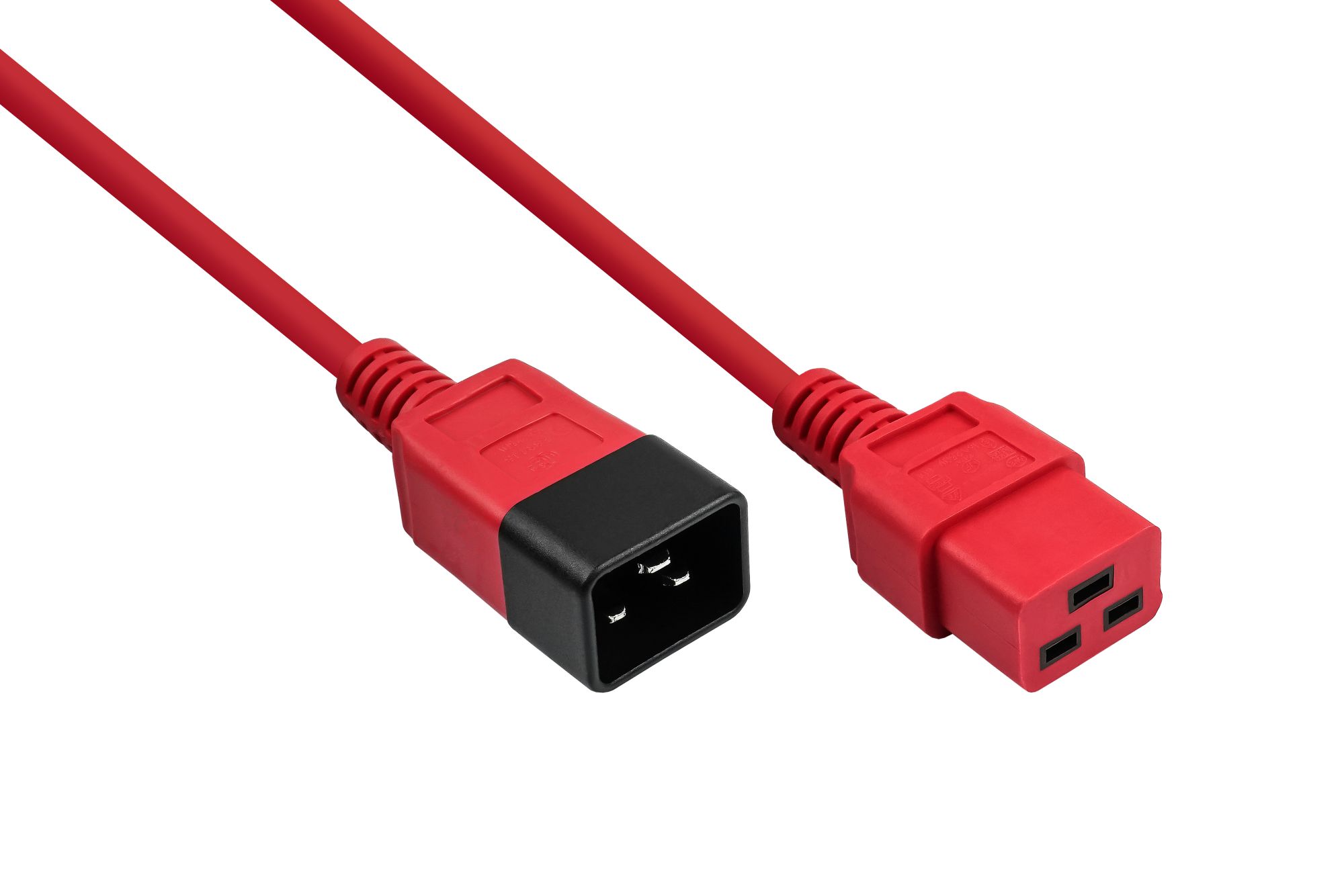 kabelmeister® Kaltgeräteverlängerung Kaltgeräte-Stecker C20 an Kaltgeräte-Buchse C19, rot, 1,50mm², 2 m