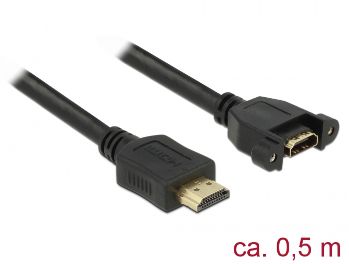 Kabel HDMI-A Stecker an HDMI-A Buchse zum Einbau, 4K 30 Hz, schwarz, 0,5 m, Delock® [85463]