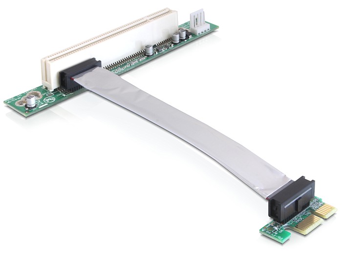Riser Karte PCI Express x1 an PCI 32Bit 5V mit flexiblem Kabel 13cm nach links gerichtet, Delock® [41857]