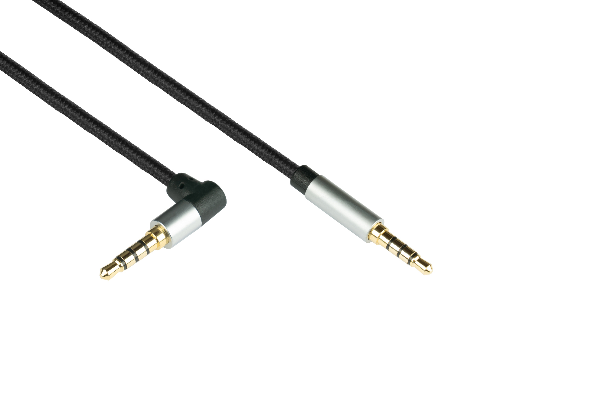 Audio Anschlusskabel High-Quality, 4-poliger 3,5mm Klinkenstecker an Klinkenstecker gewinkelt, Textilmantel, schwarz, 1m, PYTHON® Series