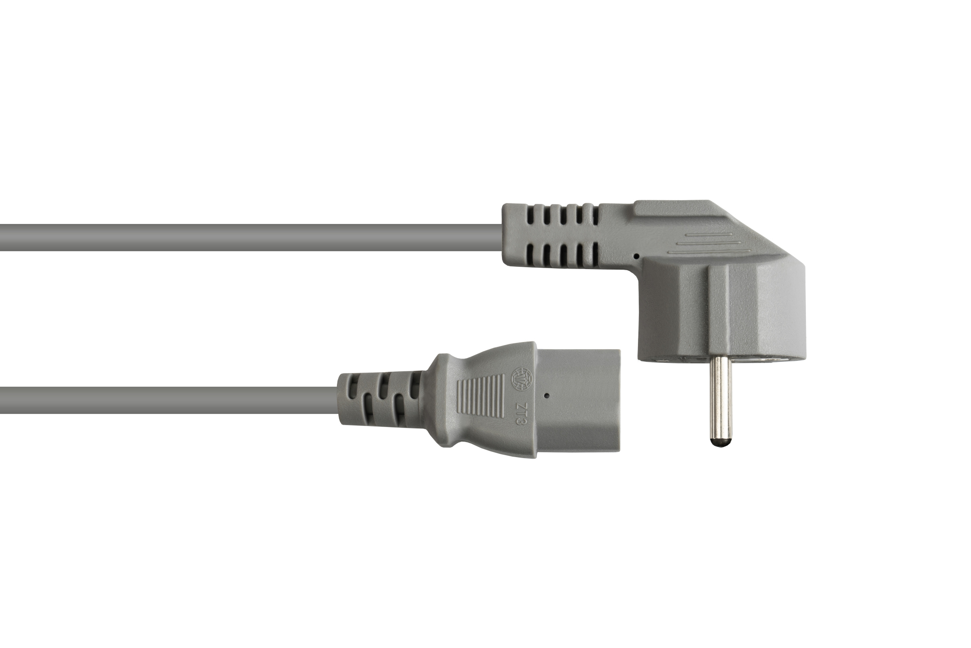 Netzkabel Schutzkontakt-Stecker Typ E+F (CEE 7/7, gewinkelt) an C13 (gerade), grau, 1,00 mm², 3 m, Good Connections®