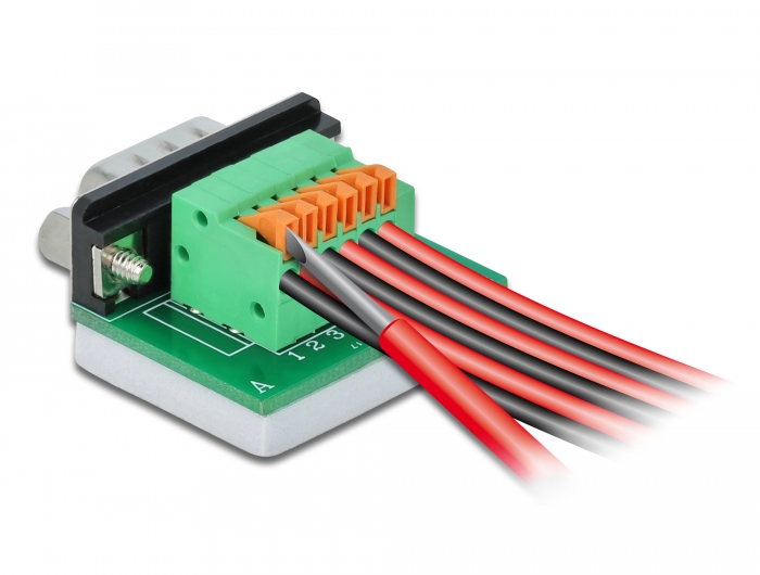 D-Sub9 Stecker zu Terminalblock mit Drucktaster horizontal, Delock® [66555]