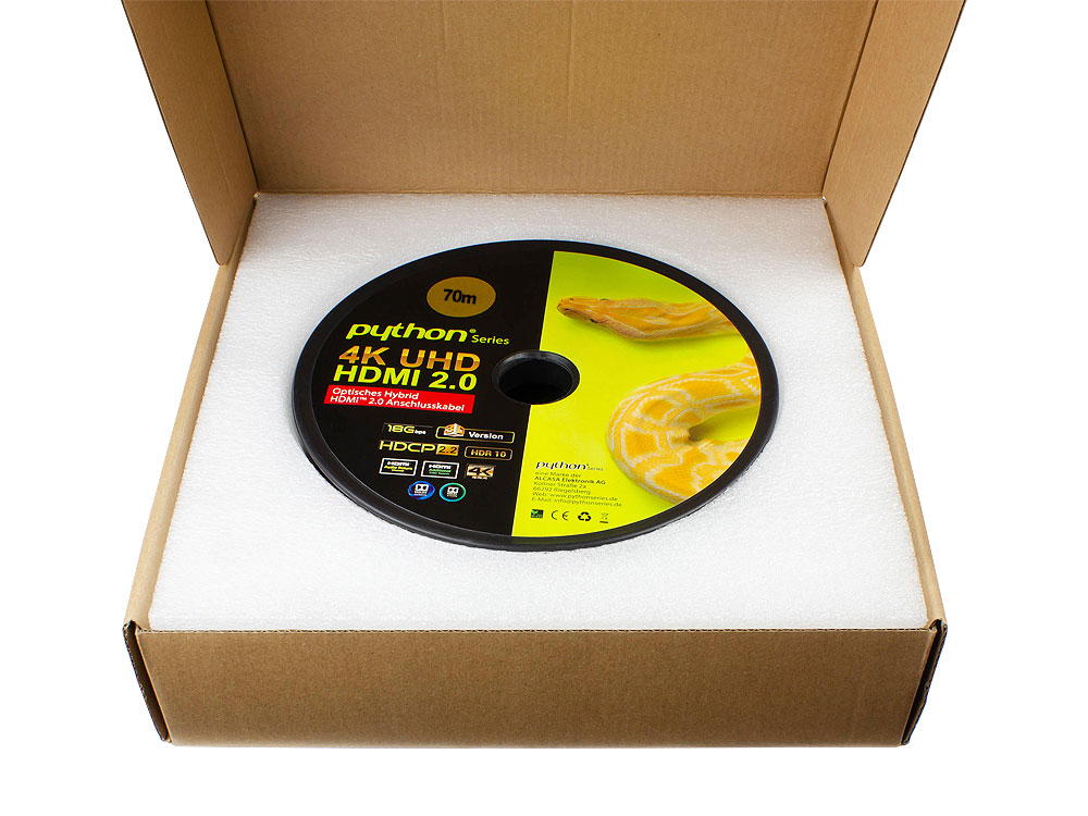 AOC Hybrid HDMI® 2.0 Anschlusskabel, 4K / UHD @60Hz, schwarz, 70m, PYTHON® Series