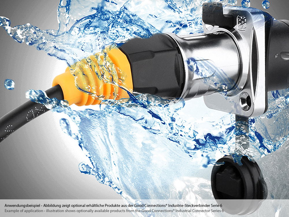 Industrie-Steckverbinder S6 - RJ45 Durchführungskupplung mit Klick Arretierung, RJ45 Buchse beidseitig, oben gewinkelt, Metall, M24, Good Connections®