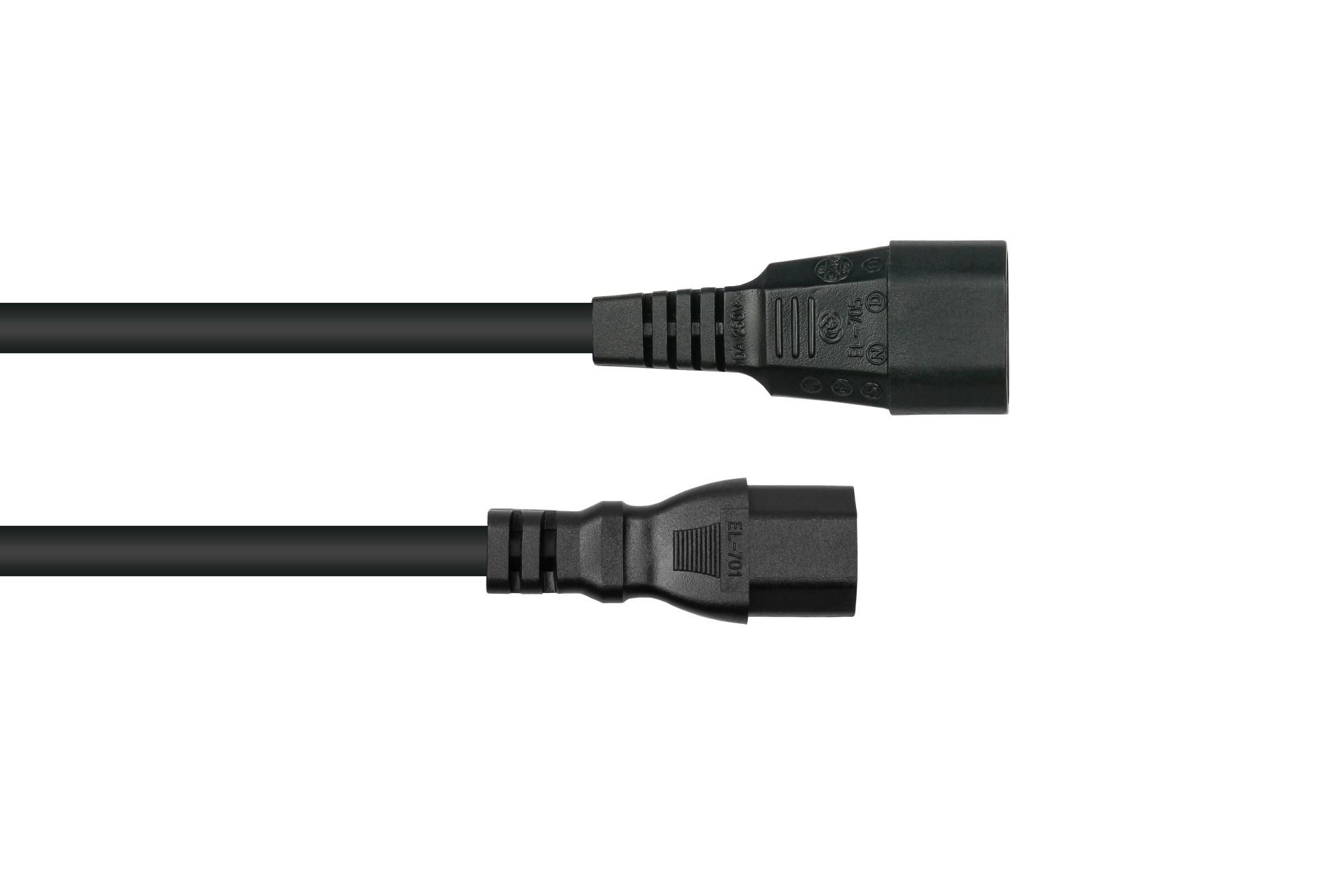 kabelmeister® Kaltgeräte-Warmgeräte-Verbindungskabel C14 (gerade) an C15 (gerade), schwarz, 1,00mm², 2m