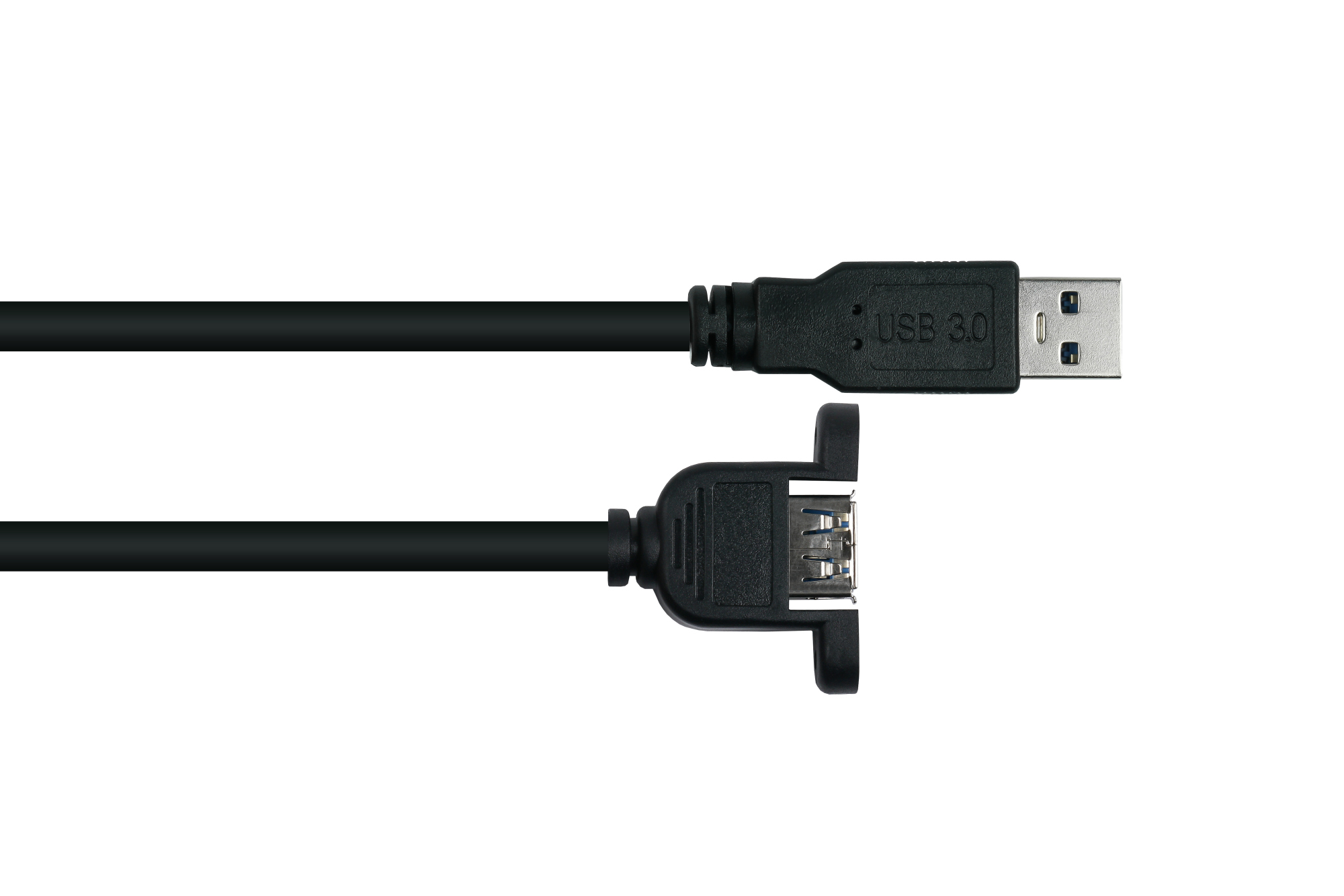 kabelmeister® Einbau-Verlängerungskabel USB 3.0 Stecker A an Einbaubuchse A, Premium, DATA AWG28 / Power AWG24, UL, KUPFER, schwarz, 0,5m