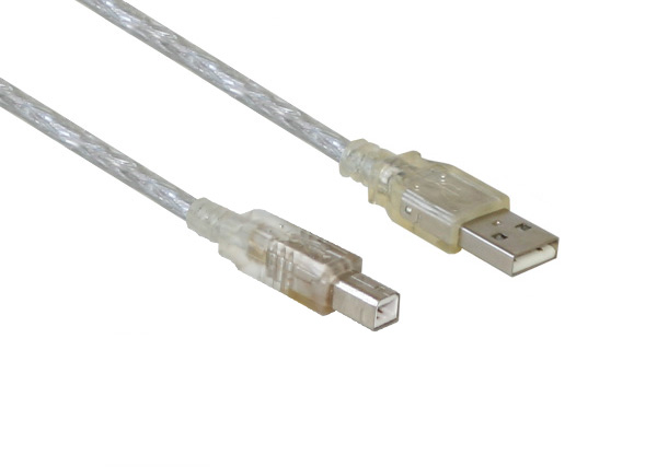 Anschlusskabel USB 2.0 Stecker A an Stecker B, transparent, 1m, Good Connections®
