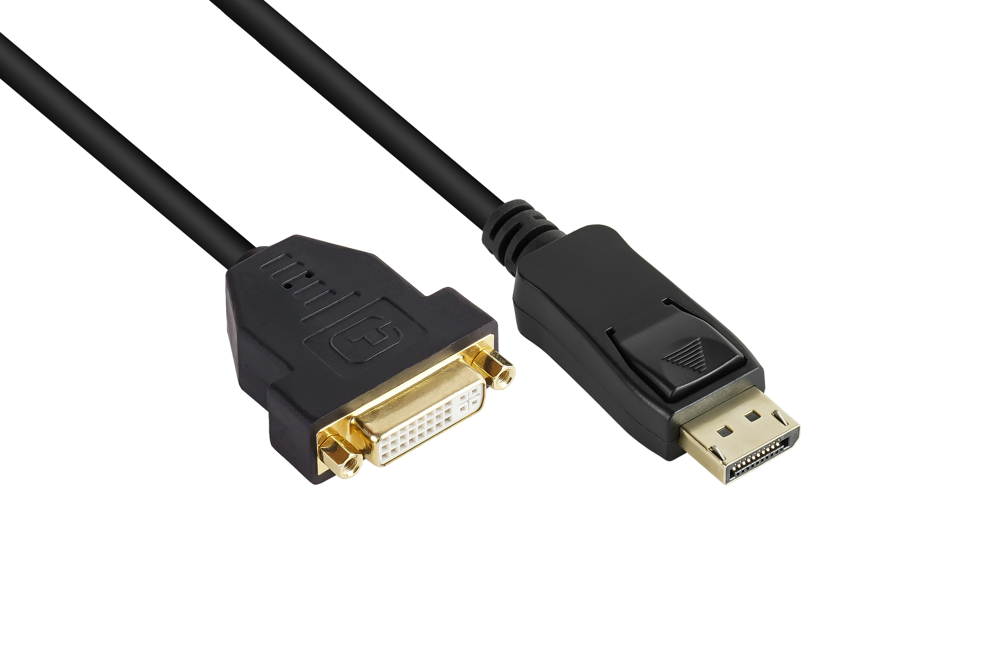 Adapterkabel DisplayPort 1.2 Stecker an DVI-I 24+5 Buchse, schwarz, 0,2m, Good Connections®