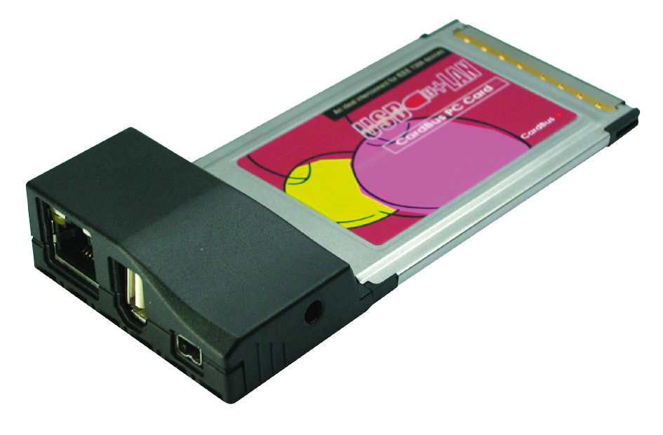 PCMCIA Karte  FireWire 1394 + USB 2.0 + LAN 100Mbps, Exsys® [EX-6606E]