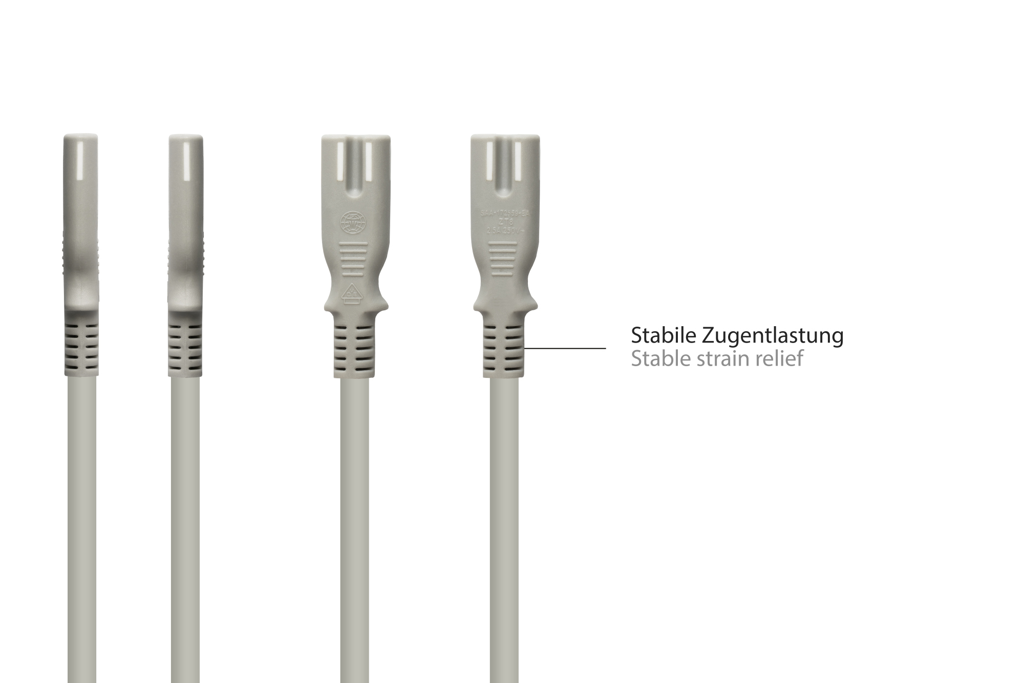 Euro-Netzkabel Euro-Stecker Typ C (gerade) an C7/Euro 8 Buchse (gerade), grau, 0,75 mm², 5 m, Good Connections®