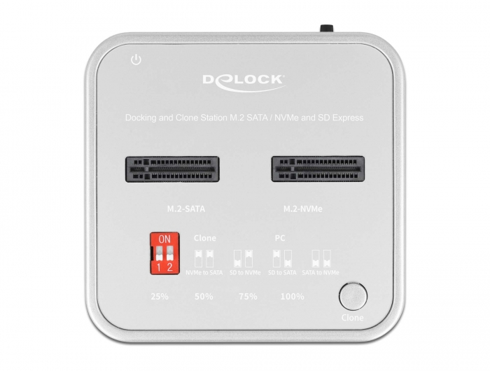 Dockingstation für 1 x M.2 NVMe SSD + 1 x M.2 SATA SSD mit SD Express (SD 7.1) Card Reader und Klon Funktion, Delock® [64138]