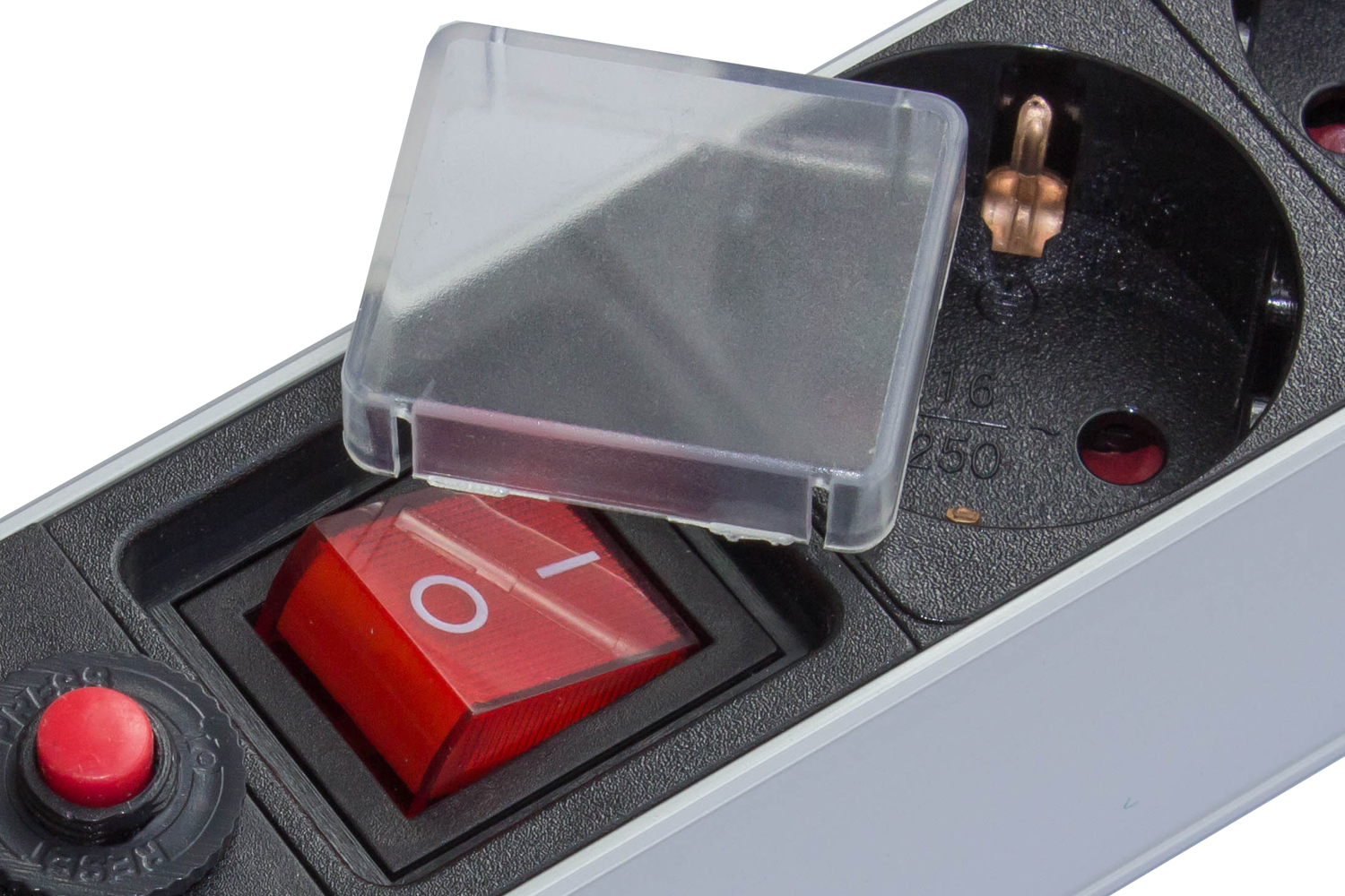 19" Steckdosenleiste, 1HE, Schutzkontakt-Stecker an 8x Schutzkontakt-Buchse, ÜSS, Schalter, Aluminiumprofil, Good Connections®