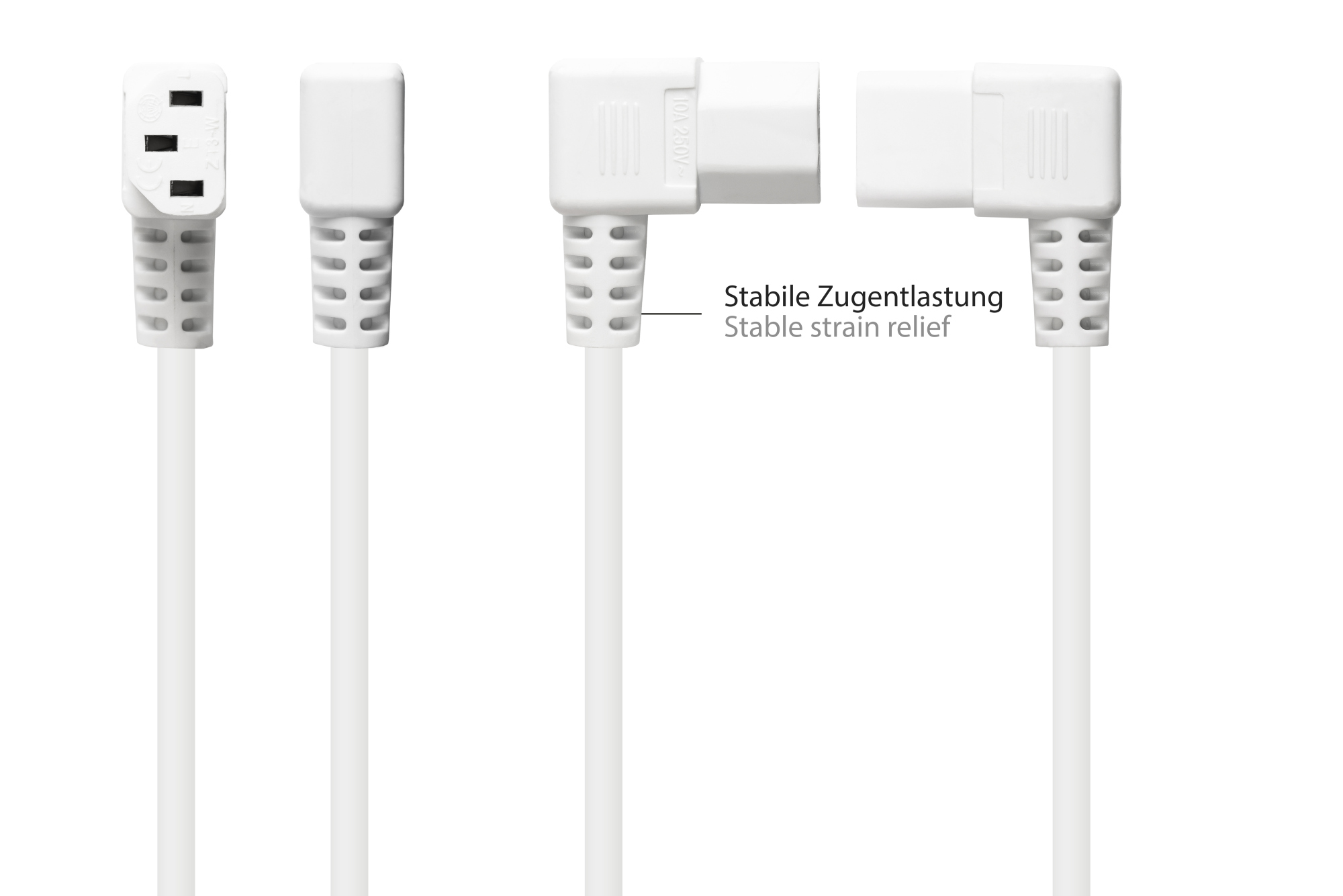 Netzkabel Schutzkontakt-Stecker Typ E+F (CEE 7/7, gewinkelt) an C13 (rechts gewinkelt), weiß, 1,00 mm², 5 m, Good Connections®