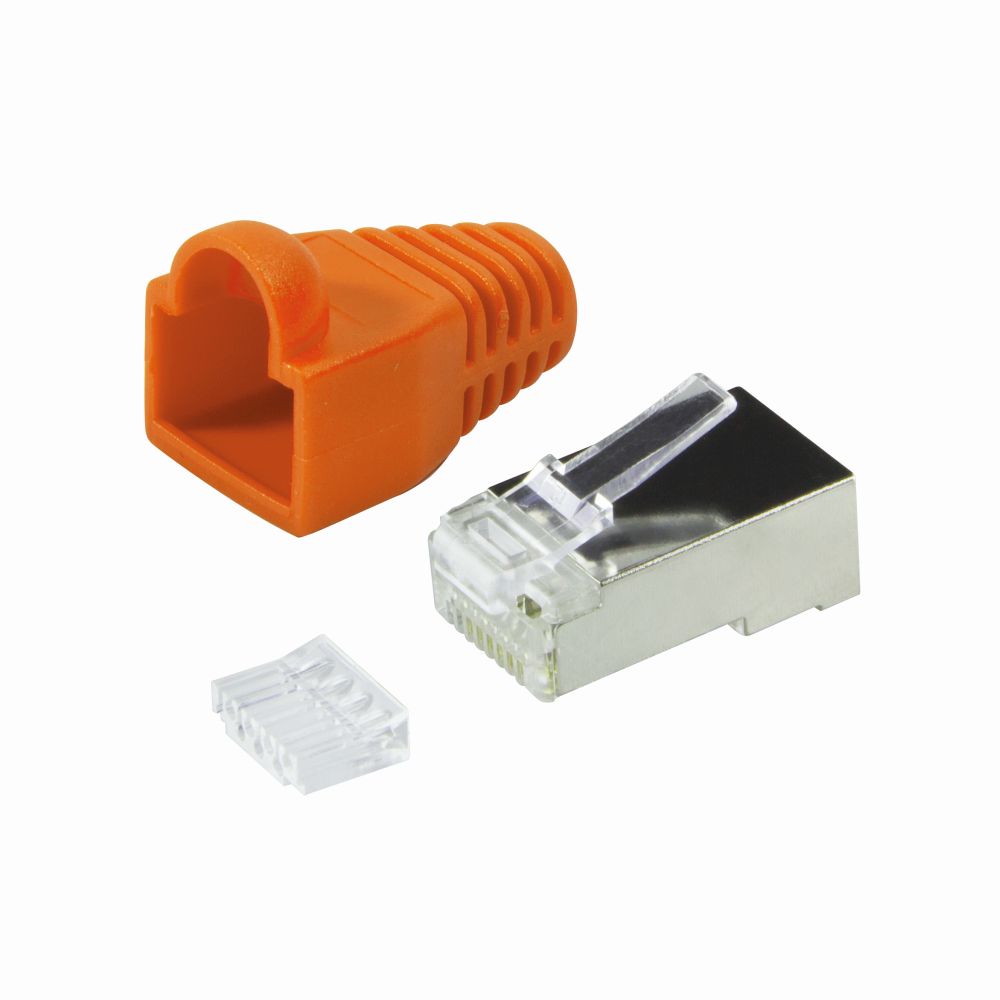 Steckverbinder Kat.6 RJ45 100er Set, geschirmt, orange Tülle , LogiLink® [MP0022O]