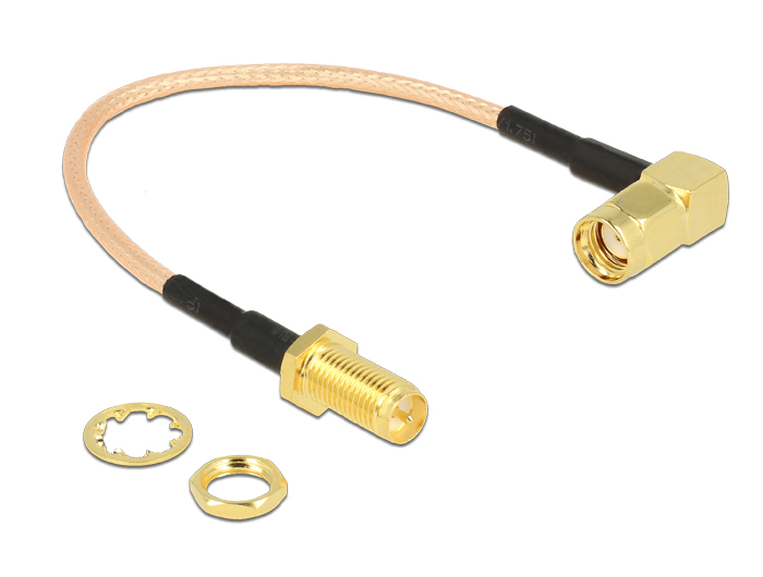 HF RP-SMA Stecker 90° an RP-SMA Buchse zum Einbau 16 cm RG316, Delock® [89431]