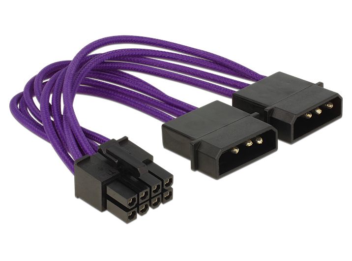 Stromkabel 8 Pin EPS an 2x 4 Pin Molex, Textilummantelung, violett, 0,15m, Delock® [83703]
