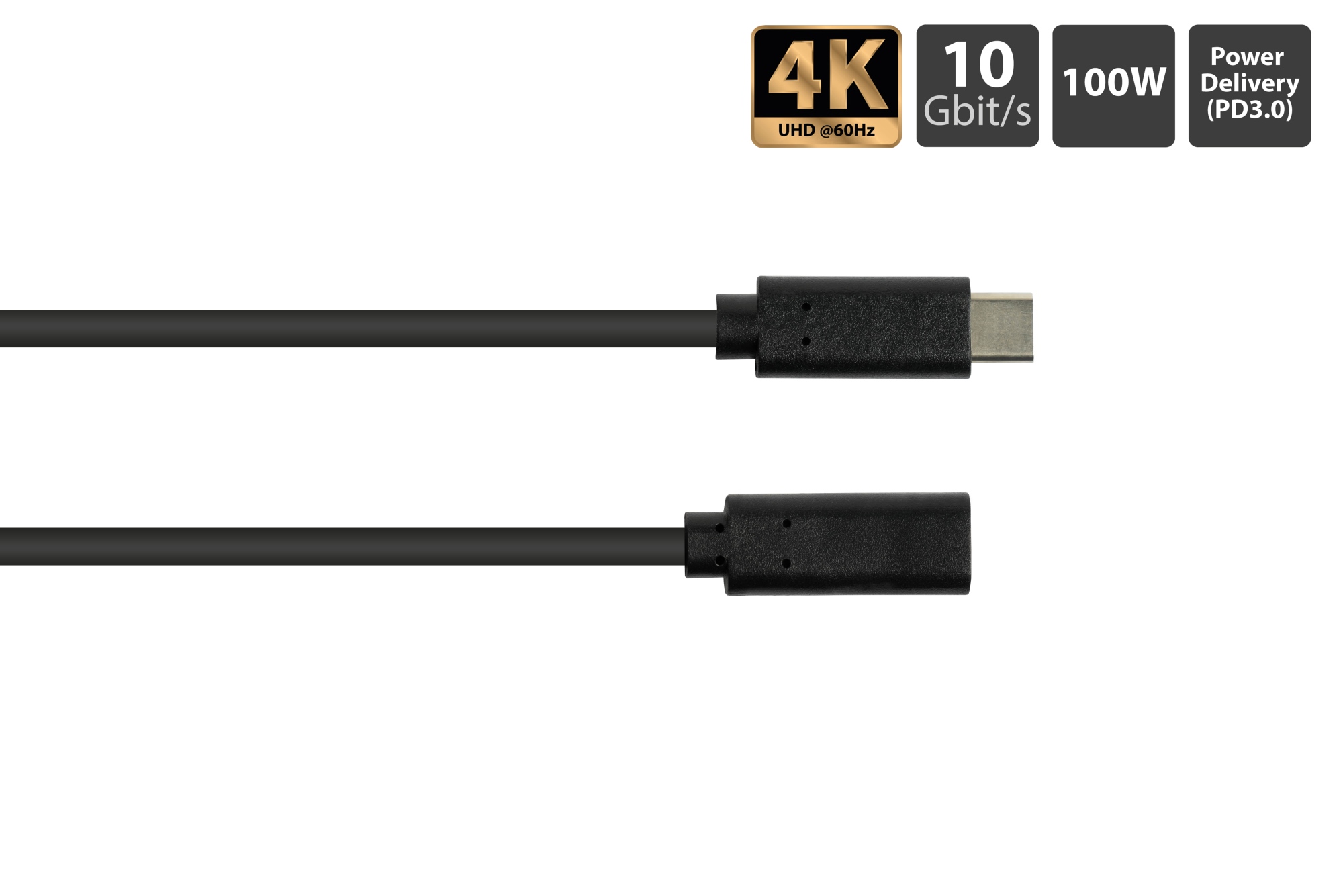 Verlängerungskabel USB 3.2 Gen.2 (10GBit/s, 100W, 4K@60Hz), USB-C™ Stecker an USB-C™ Buchse, CU, schwarz, 0,5m, Good Connections®