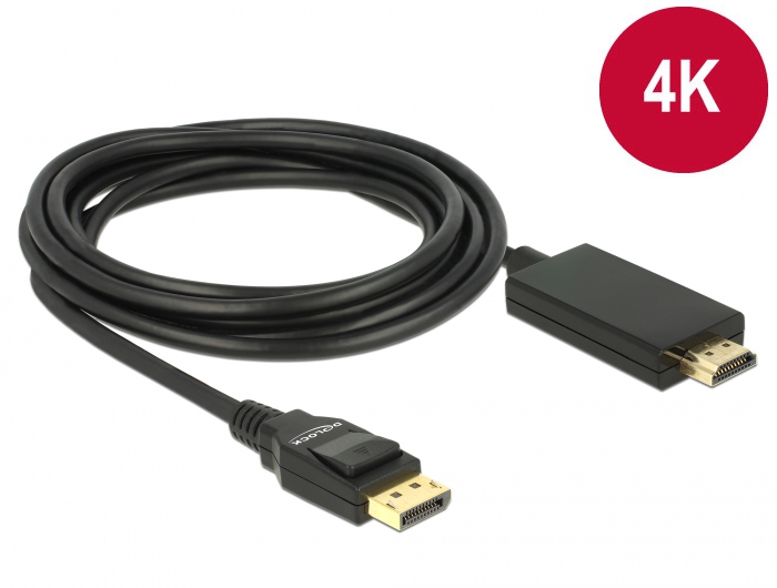 Kabel Displayport 1.2 Stecker an High Speed HDMI-A Stecker, passiv, 4K, schwarz, 3 m, Delock® [85318]
