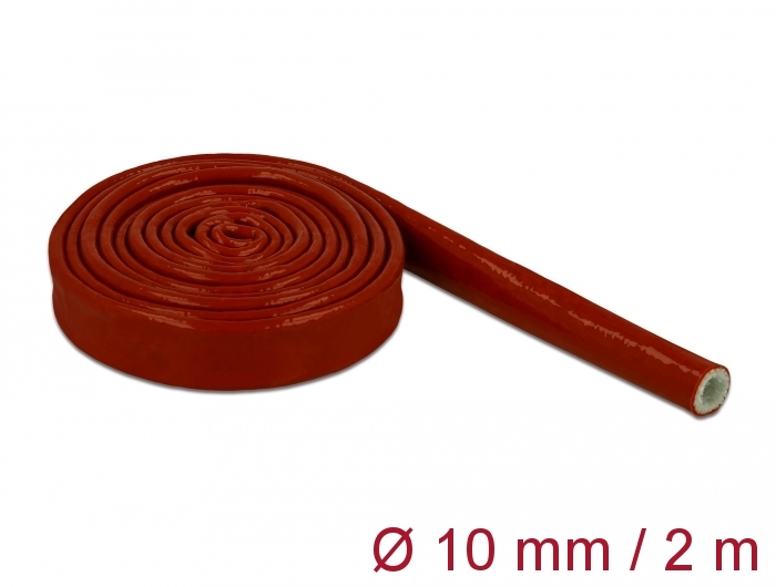 Feuerfester Schutzschlauch silikonbeschichtet 2 m x 10 mm rot, Delock® [18897]