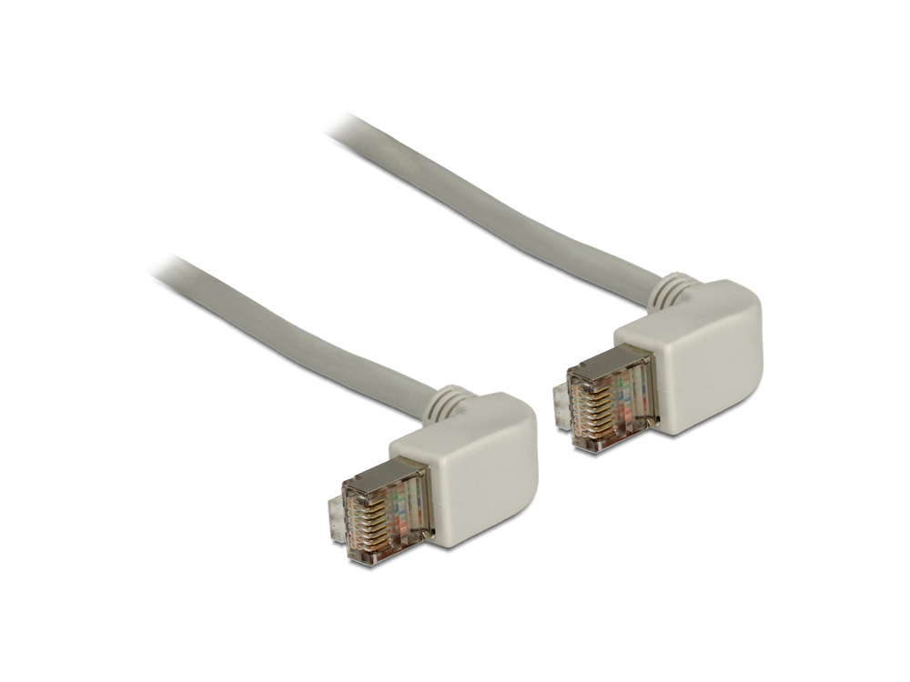 Patchkabel, Cat. 5e, S/FTP, beidseitig 90° nach unten gewinkelt, grau, 0,5m, Delock® [83510]