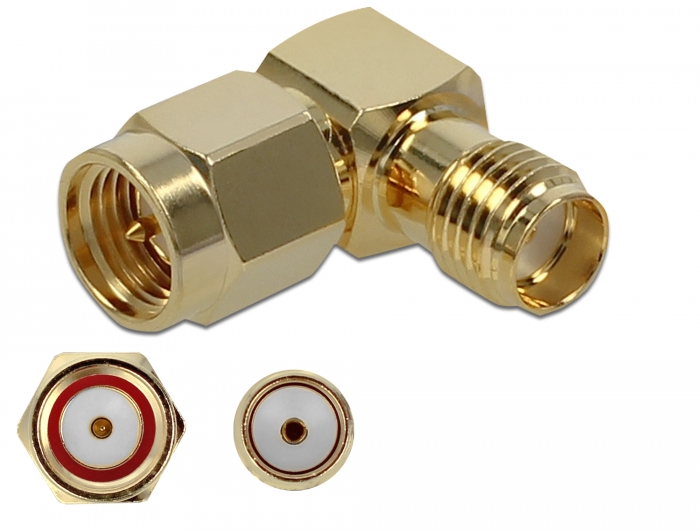 Adapter SMA Stecker an SMA Buchse 90° 10 GHz, Delock® [89979]