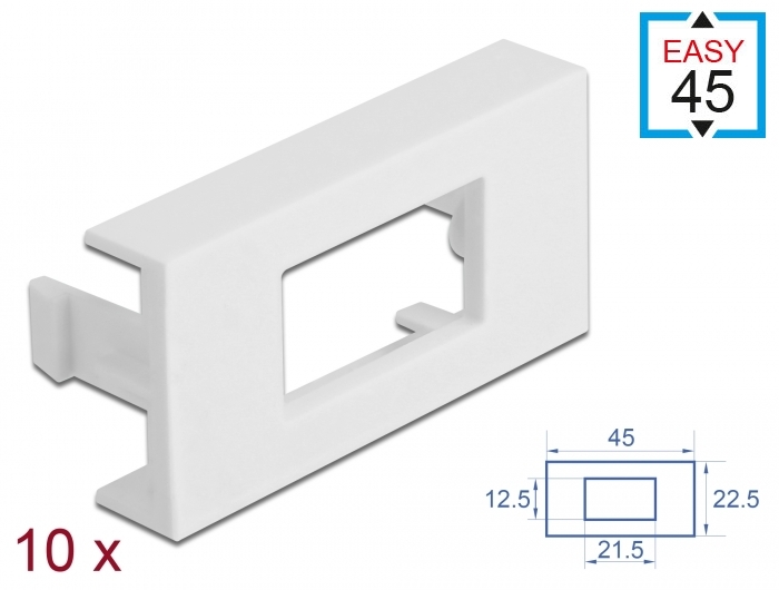 Easy 45 Modulblende Rechteck-Ausschnitt 12,5 x 21,5 mm, 45 x 22,5 mm 10 Stück weiß, Delock® [81302]