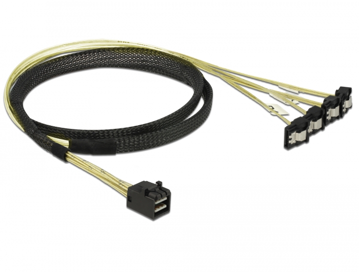 Kabel Mini SAS HD SFF-8643 > 4 x SATA 7 Pin gewinkelt 1 m, Delock® [85685]