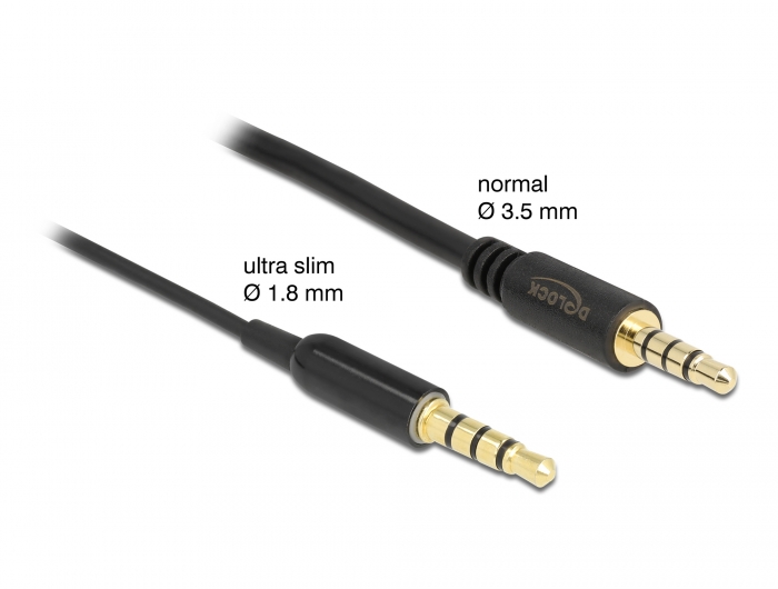 Audio Verlängerungskabel Klinke 3,5 mm 4 Pin Stecker zu Buchse Ultra Slim 0,5 m schwarz, Delock® [66074]