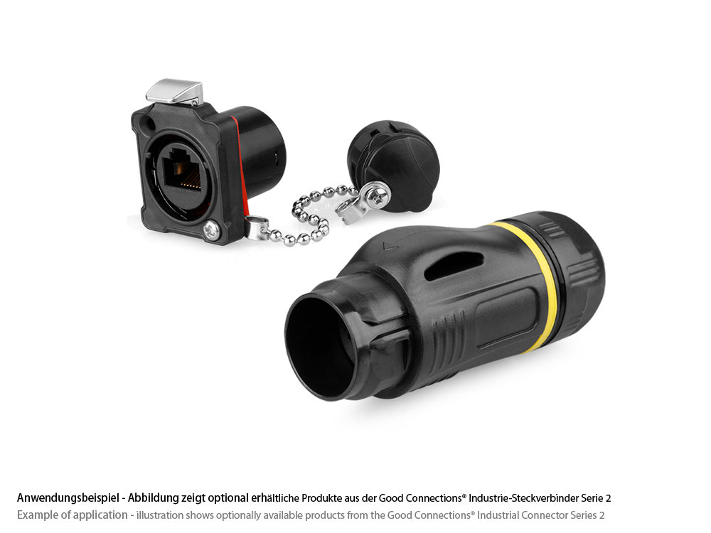 Industrie-Steckverbinder S2 - RJ45 Durchführungskupplung mit Arretierung und Flansch, RJ45 Buchse beidseitig, M24, IP67, Good Connections®