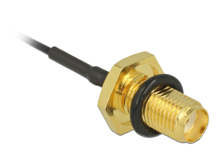 Antennenkabel SMA Buchse zum Einbau an MHF /U.FL-LP-068 kompatibler Stecker 100mm 1.13 Gewindelänge 10mm spritzwassergeschützt, Delock® [88965]