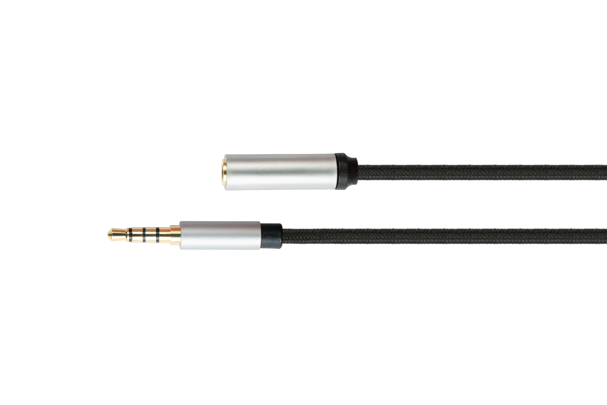 Audio Verlängerungskabel High-Quality, 4-poliger 3,5mm Klinkenstecker an Klinkenbuchse, Textilmantel, schwarz, 3m, PYTHON® Series