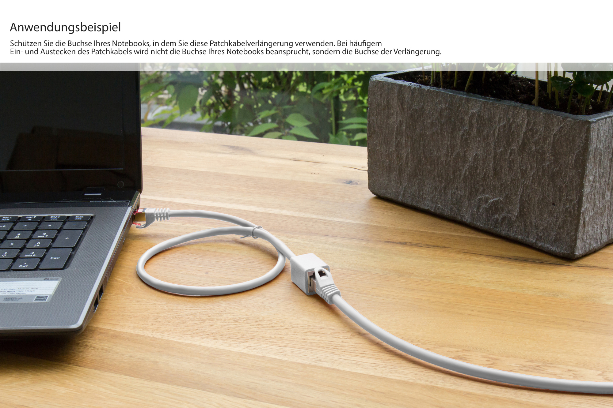 RNS® Patchkabelverlängerung mit Rastnasenschutz, Cat. 6, S/FTP, PiMF, PVC, 250MHz, OFC, CU, weiß, 2m, Good Connections®