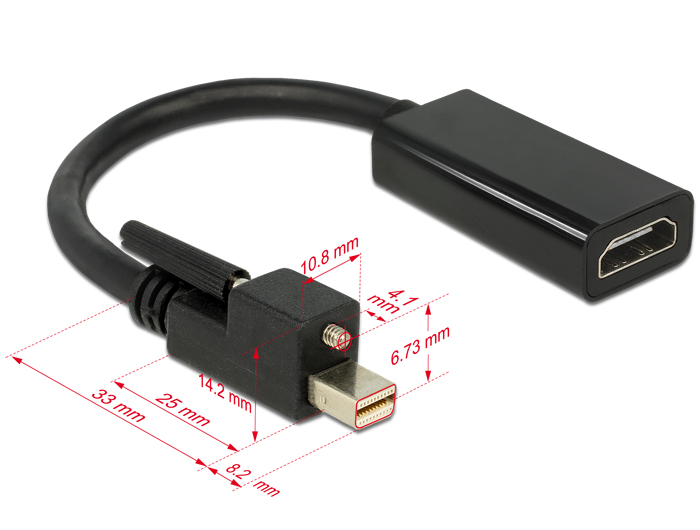 Adapter mini Displayport 1.2 Stecker mit Schraube an HDMI Buchse 4K Aktiv schwarz, Delock® [62640]