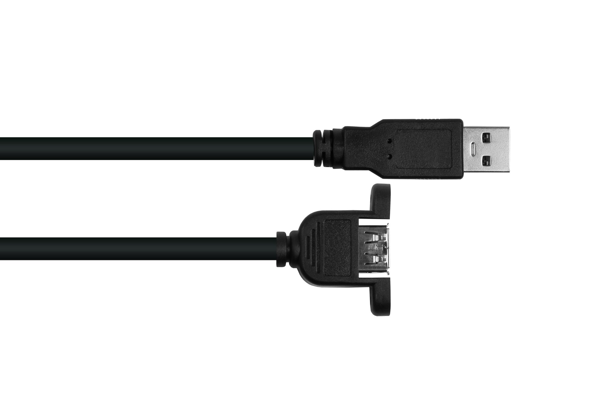 kabelmeister® Einbau-Verlängerungskabel USB 2.0 Stecker A an Einbaubuchse A, Premium, DATA AWG28 / Power AWG24, KUPFER, schwarz, 0,5m
