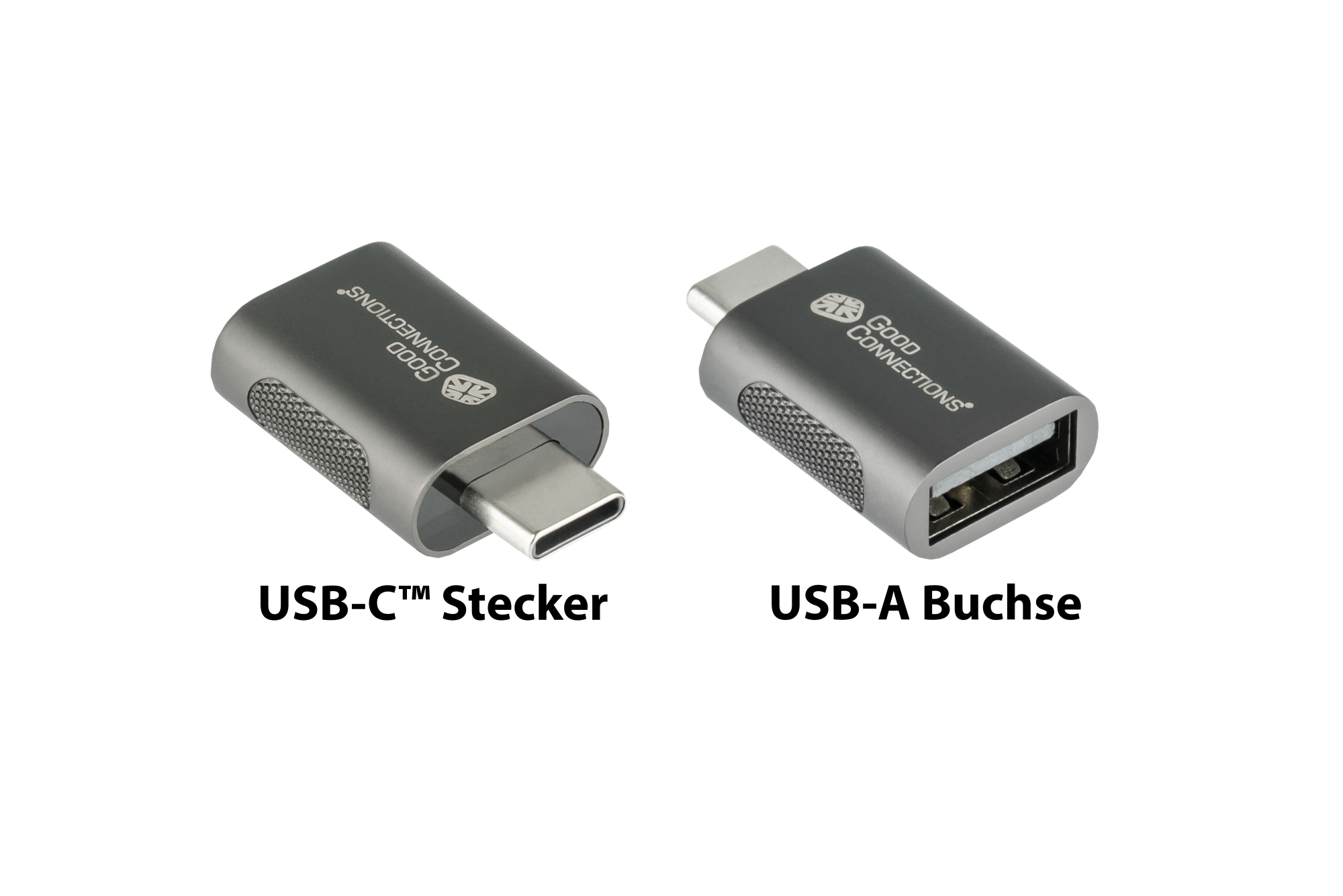 Adapter USB 3.2 Gen.1 / USB 3.0 Stecker C™ an USB-A Buchse, verzinktes Metallgehäuse, anthrazit, Good Connections®