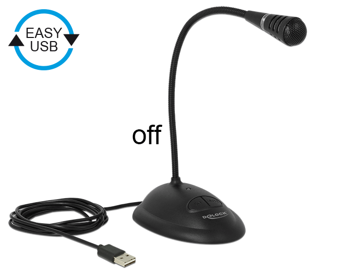 USB Schwanenhals Mikrofon mit Standfuß und Mute + On / Off Taste, Delock® [65871]