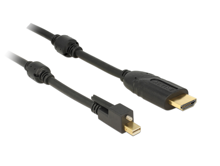 Kabel mini Displayport 1.2 Stecker mit Schraube an HDMI Stecker 4K Aktiv schwarz 5m, Delock® [83732]