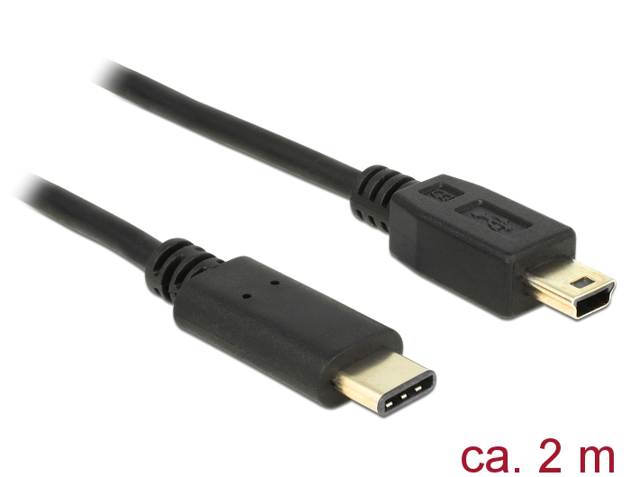 Kabel USB 2.0 Type-C Stecker an USB 2.0 Typ Mini-B Stecker,schwarz, 2m, Delock® [83336]