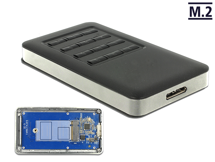 Externes Gehäuse M.2 Key B 42 mm SSD an USB 3.0 Typ Micro-B Buchse mit Verschlüsselungsfunktion, Delock® [42594]