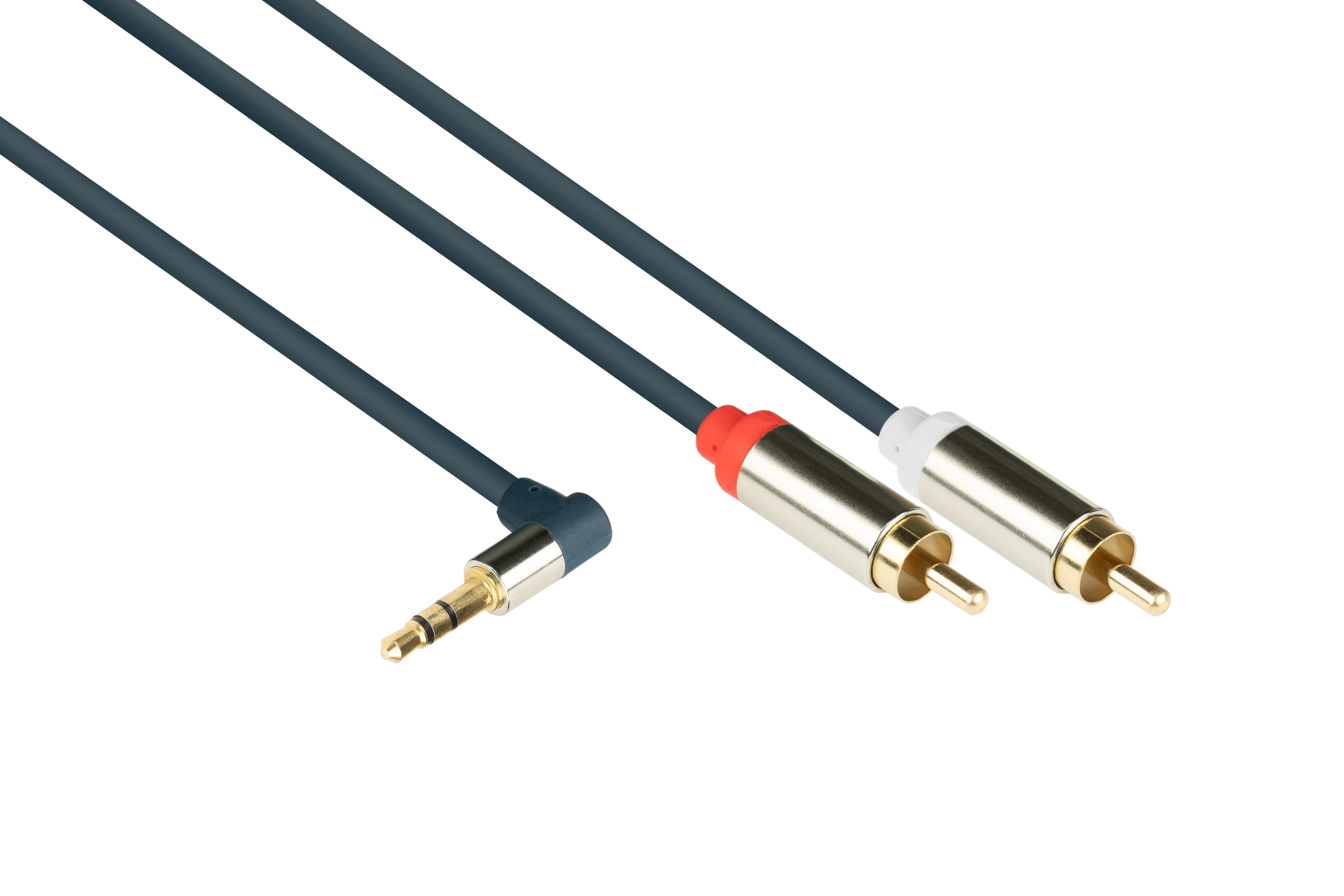 Audio Anschlusskabel SmartFLEX, High-Quality, 3-poliger 3,5mm Klinkenstecker gewinkelt an 2x RCA/Cinch Stecker, dunkelblau, 0,5m, Good Connections®